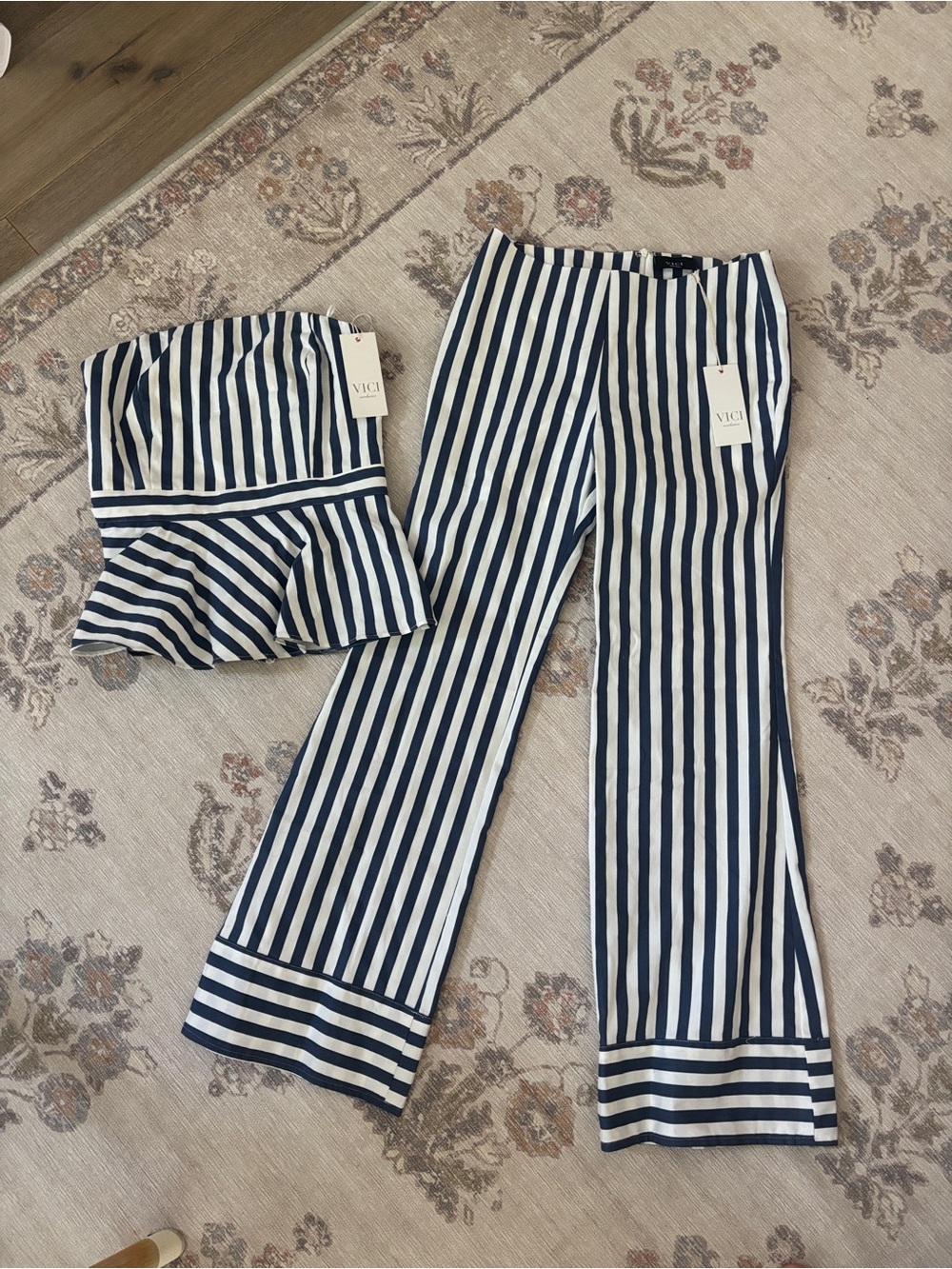 VICI Navy and White Striped Pants and top